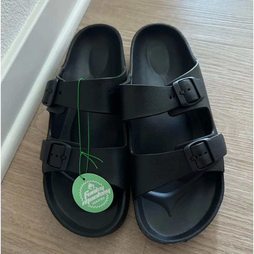 FUNKYMONKEY Men’s Comfort Slides Double Buckle Adjustable EVA Flat Sandals